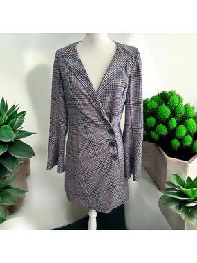 PARKER Plaid Side Button Blazer Dress Size 8